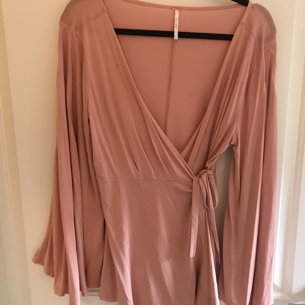 Free People Bell Sleeved Wrap Around Shirt